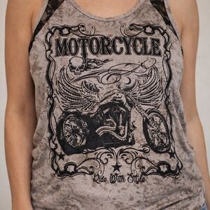 Vocal Taupe Tank Top with Black Graphic